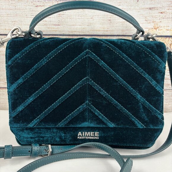 Aimee Kestenberg Velvet Mia Crossbody Bag Expandable Emerald Green - Picture 2 of 11